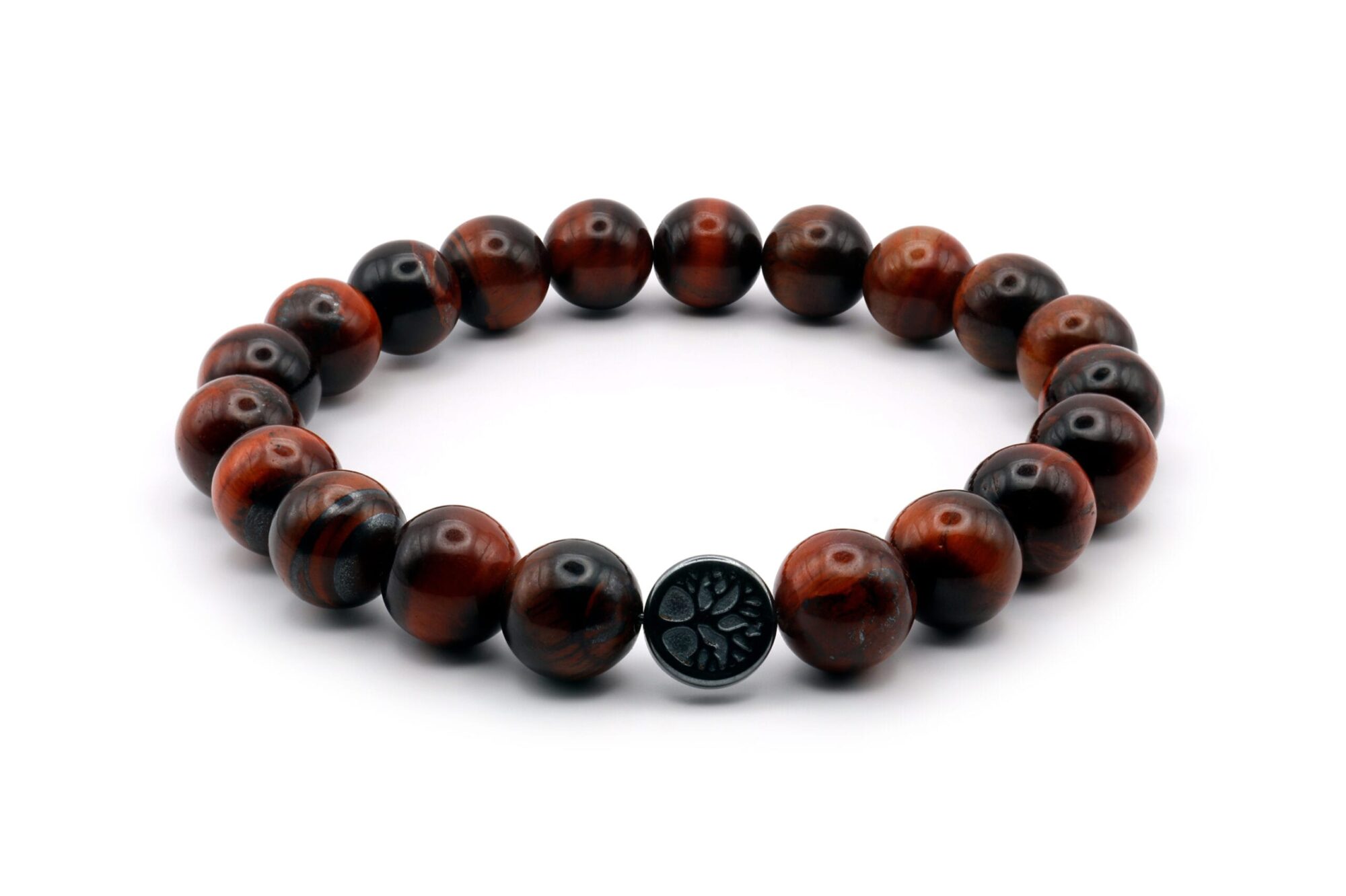 Moteriška apyrankė su hematitu ir raudonąja tigro akimi, įkrauta Reiki energija.