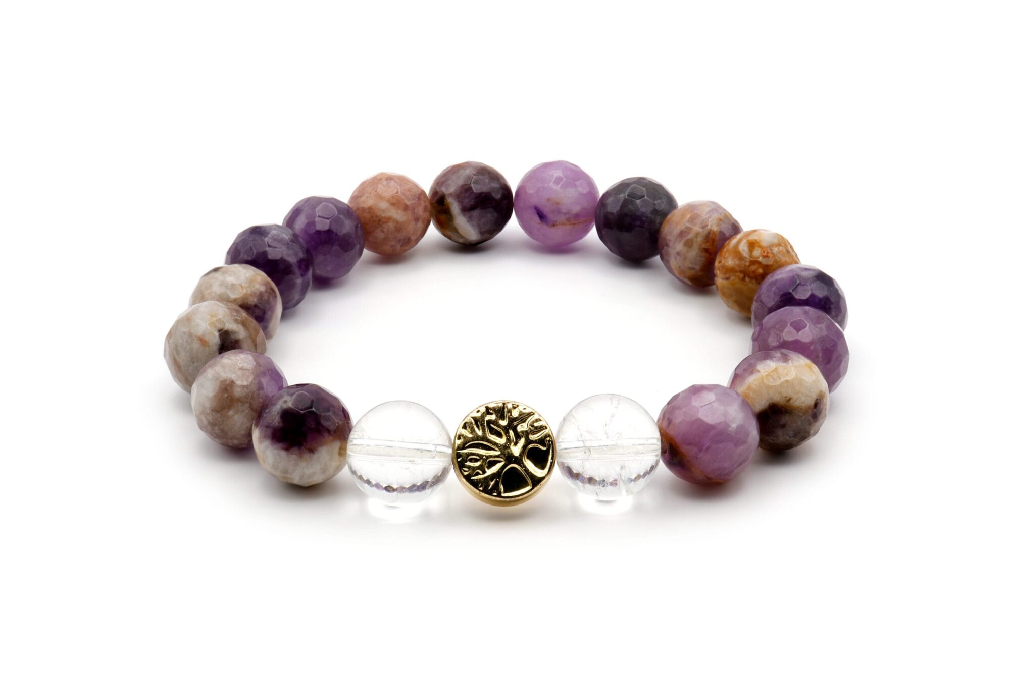 Moteriška apyrankė su hematitu, dryžuotu ametistu ir kalnų krištolu, įkrauta Reiki energija.