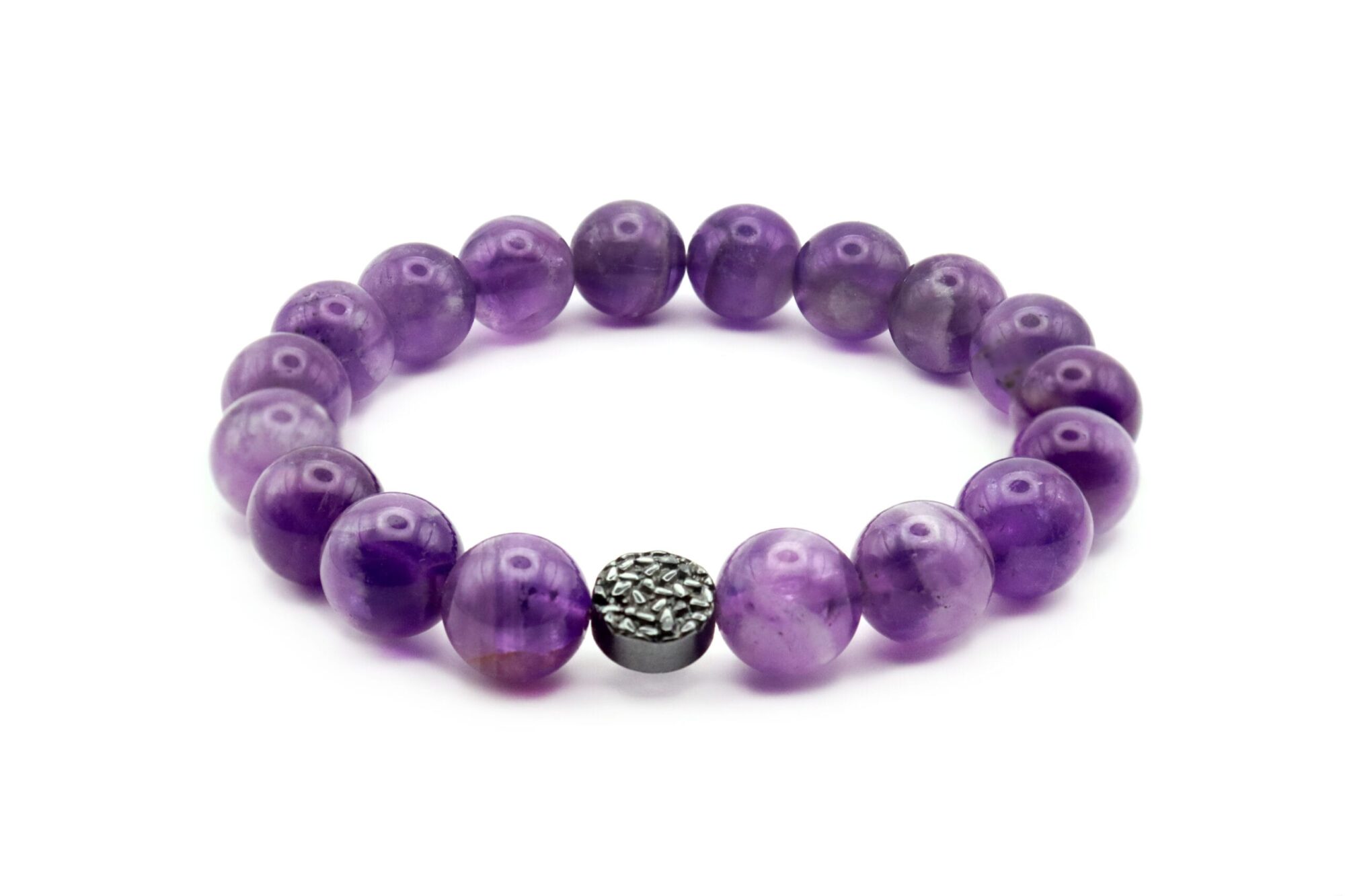 Moteriška apyrankė su ametistu ir hematitu, įkrauta Reiki energija.